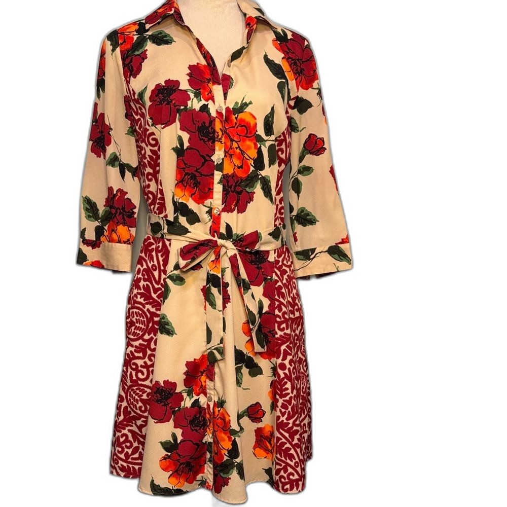 Isaac Mizrahi Live fall floral button dress with tie Size  S